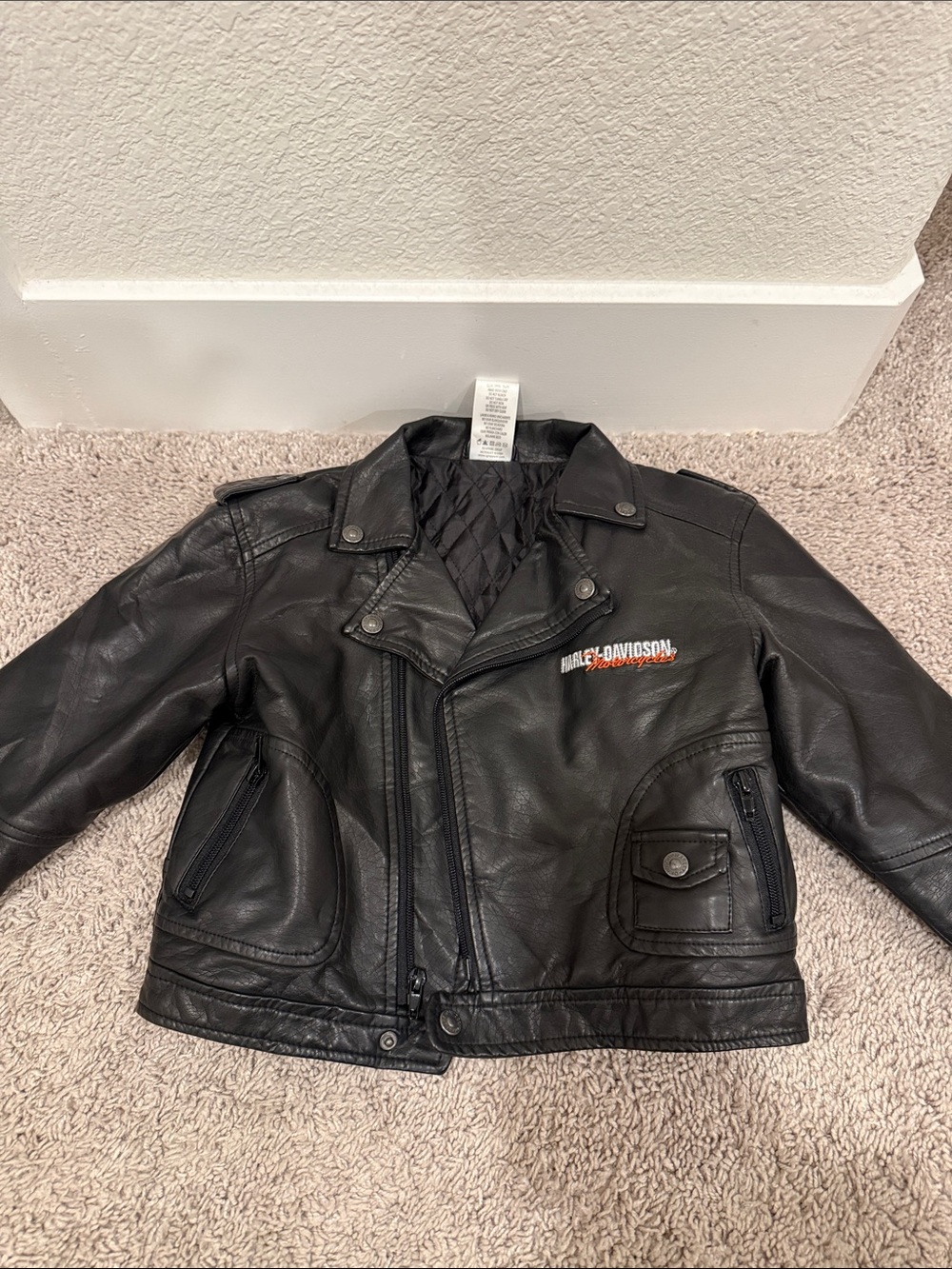 Harley-Davidson Black Kids Leather Biker Jacket with Logo